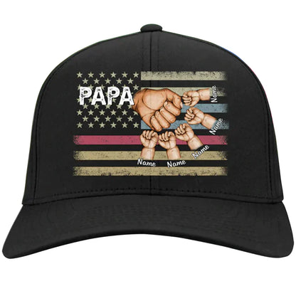 Personalized Papa Flag with grandkids, Happy Father's Day Classic Cap