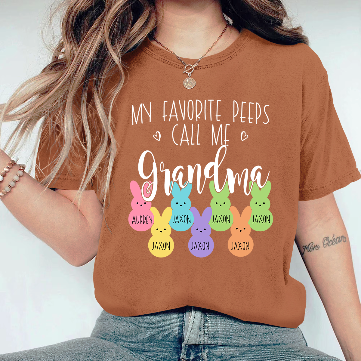 Personalized My Favorite Peeps Call Me Mimi With Grandkids Easter Bunny Comfort Colors T-Shirt