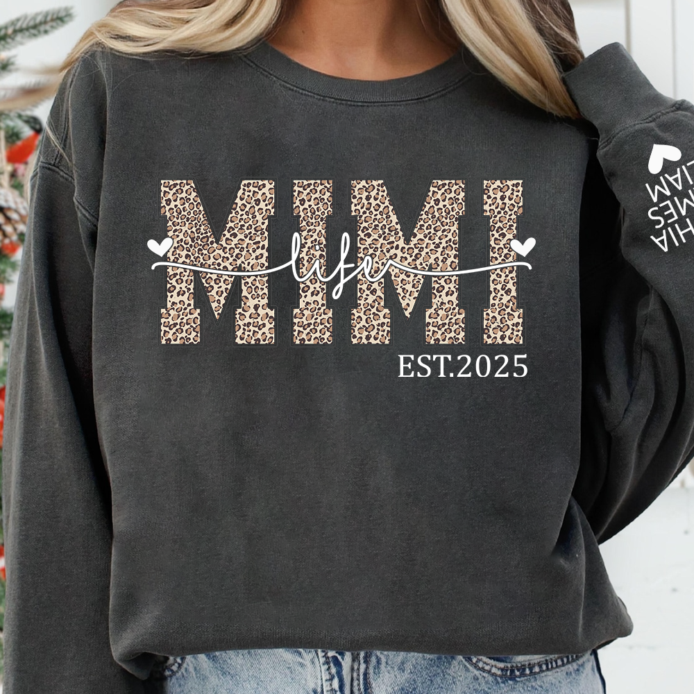 Mimi Life Leopard Sweatshirt, Personalized Grandma Est With Grandchildren Names