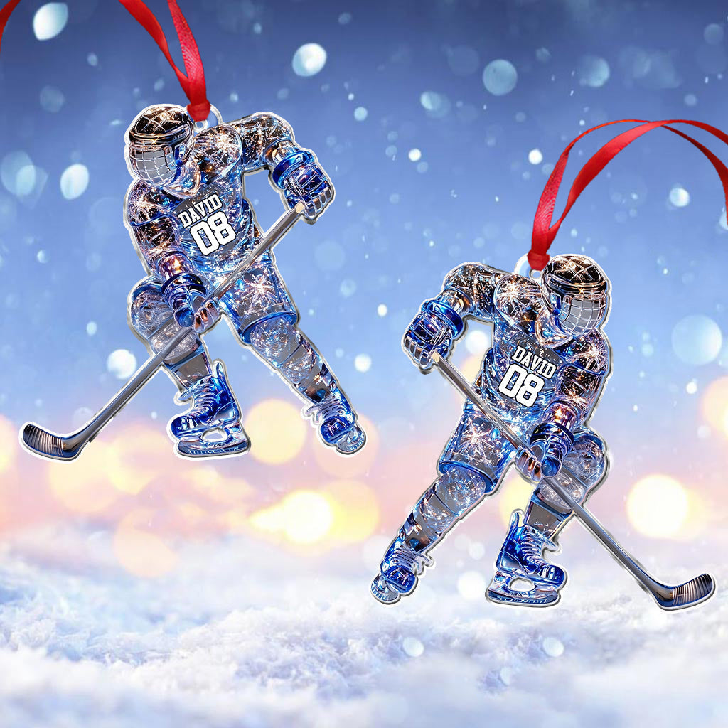 Sparkling Ice Hockey Player Acrylic Ornament – Personalized Hockey Decoration, Unique Custom Christmas Gift for Hockey Lovers Ornament