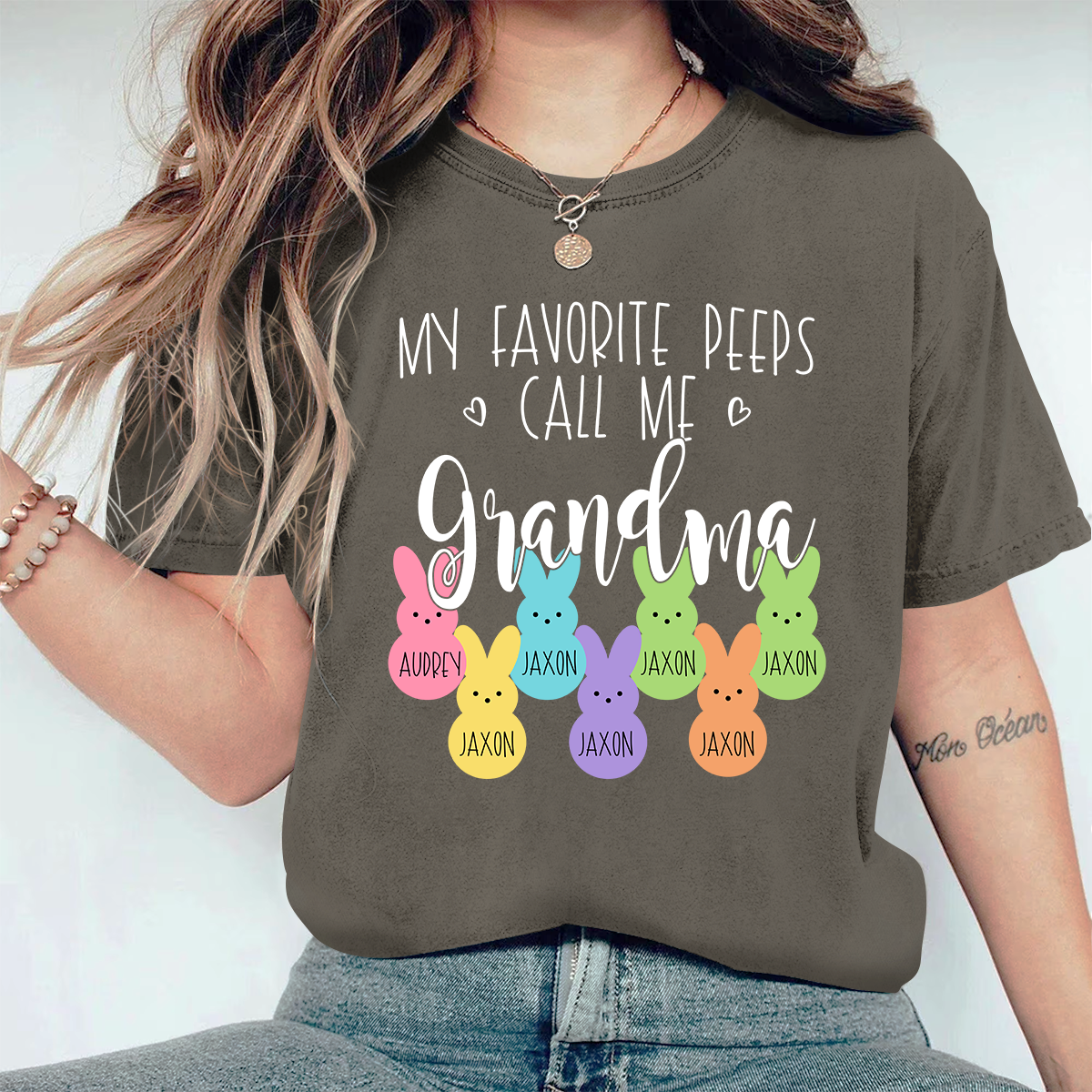Personalized My Favorite Peeps Call Me Mimi With Grandkids Easter Bunny Comfort Colors T-Shirt
