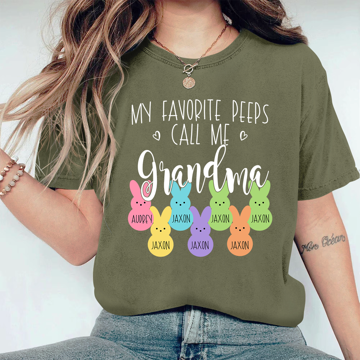 Personalized My Favorite Peeps Call Me Mimi With Grandkids Easter Bunny Comfort Colors T-Shirt