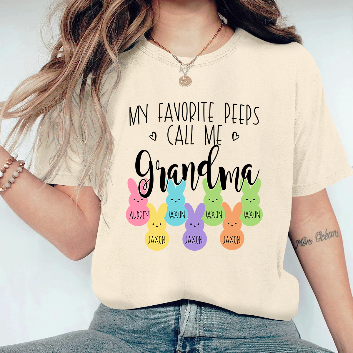 Personalized My Favorite Peeps Call Me Mimi With Grandkids Easter Bunny Comfort Colors T-Shirt