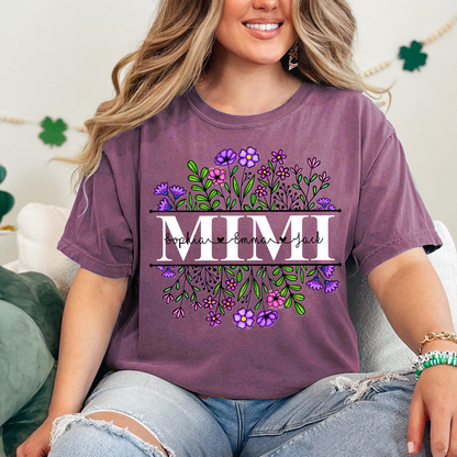 Comfort Colors® Mimi Wildflower And Grandkids Shirt Gift for Grandma, Mother's Day