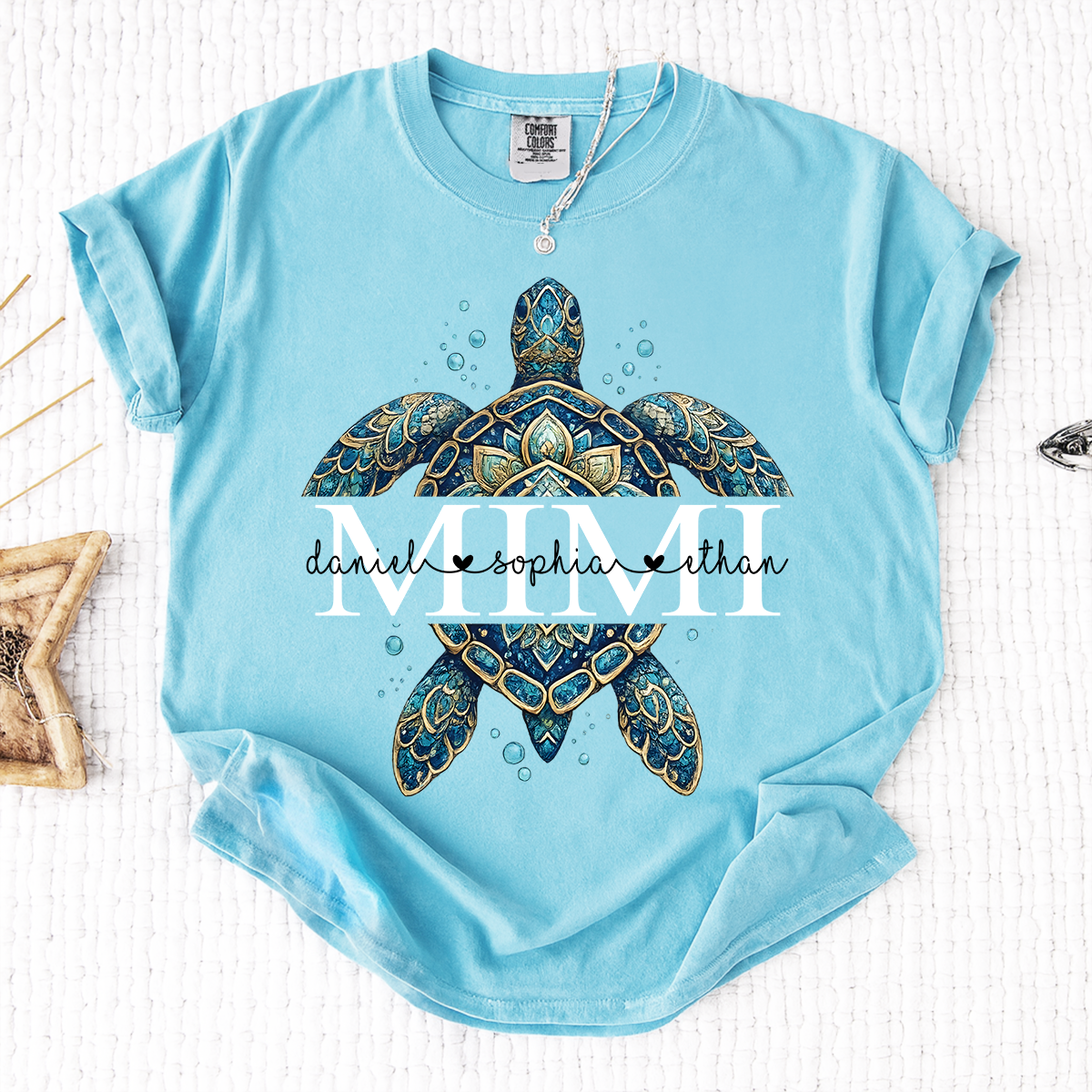 Comfort Colors Mimi Sea Turtle Shirt, Personalized Grandma Shirt with Grandchildren Names, Coastal Summer Gift for Mimi Nana
