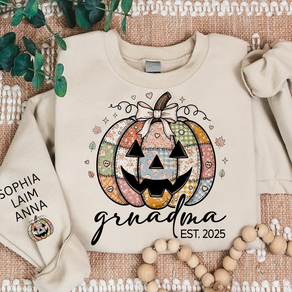 Personalized Floral Pumpkin Mimi Gifts, Floral Patchwork Mimi, Gifts for Grandma and Kids