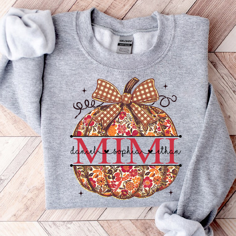 Custom Mimi Autumn T Shirt, Pumpkin Floral Grandma Shirt, Funny Fall Graphic Tee, Personalized Family Names Gift for Mimi