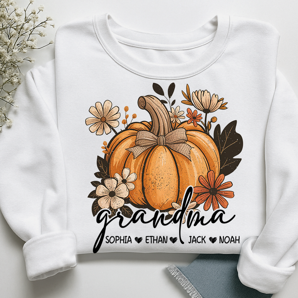 Personalized Grandma Pumpkin Sweatshirt, Custom Fall Shirt with Grandkids Names