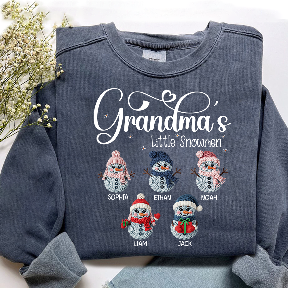 Personalized Grandma’s Little Snowmen Sweatshirt, Custom Christmas Gift with Kids’ Names