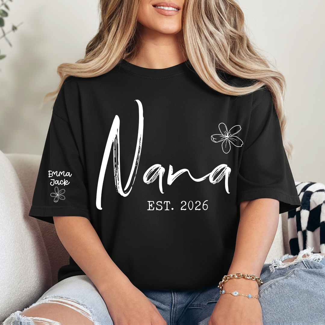 Custom Nana T Shirt Est 2026, Personalized Grandma Shirt, Minimalist Nana Name Tee, Family Gift for Nana from Grandkids