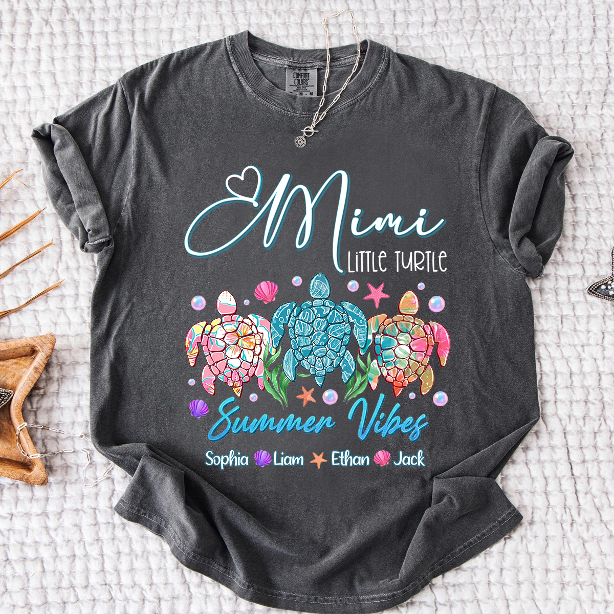 Comfort Colors® Gigi Personalized Turtle Mom Shirt with Children’s Names, Fun and Cute Grandma Shirt