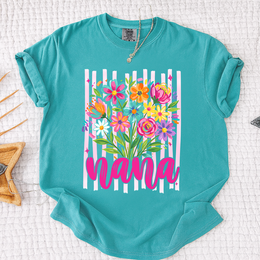 Comfort Colors® Custom Striped Wildflowers Nana Shirt, Trendy Ditsy Floral Gift for Grandma And Kids