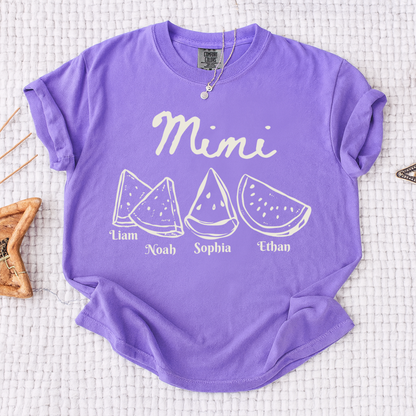Comfort Colors® Cute Watermelon Mimi Shirt with Names of Grandchildren, Personalized Grandma Tee, Watermelon Summer Gift
