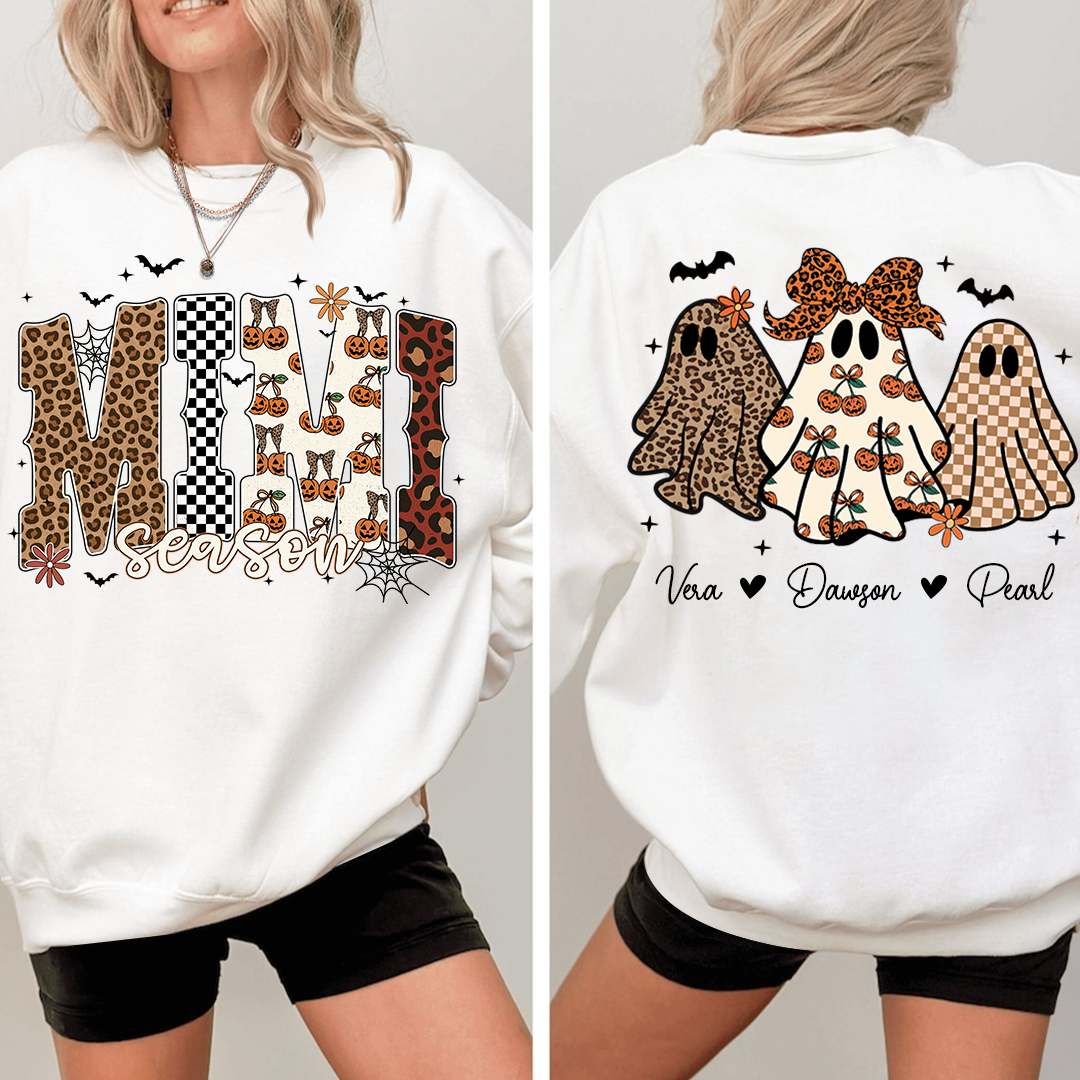 Mimi Season Halloween Sweatshirt, Custom Ghosts with Grandkids Names