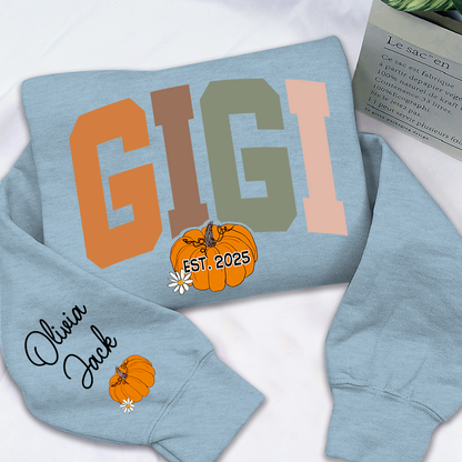 Custom Grandma Autumn Pumkin Sweatshirt, Personalized For Gigi And Kids