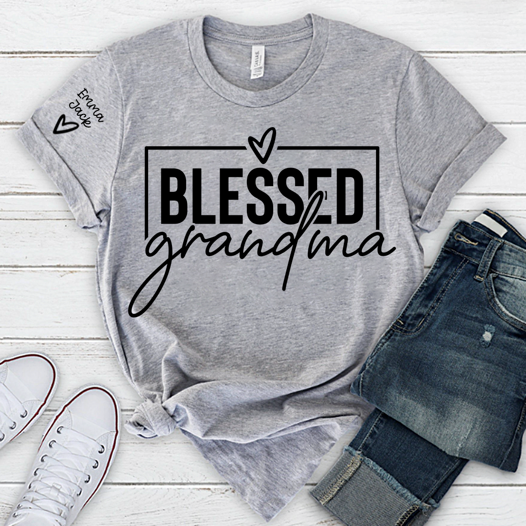 Blessed Grandma Shirt, Personalized Grandkids Names Sleeve Tee, Faith Based Grandma T Shirt, Christian Gift for Grandma Women