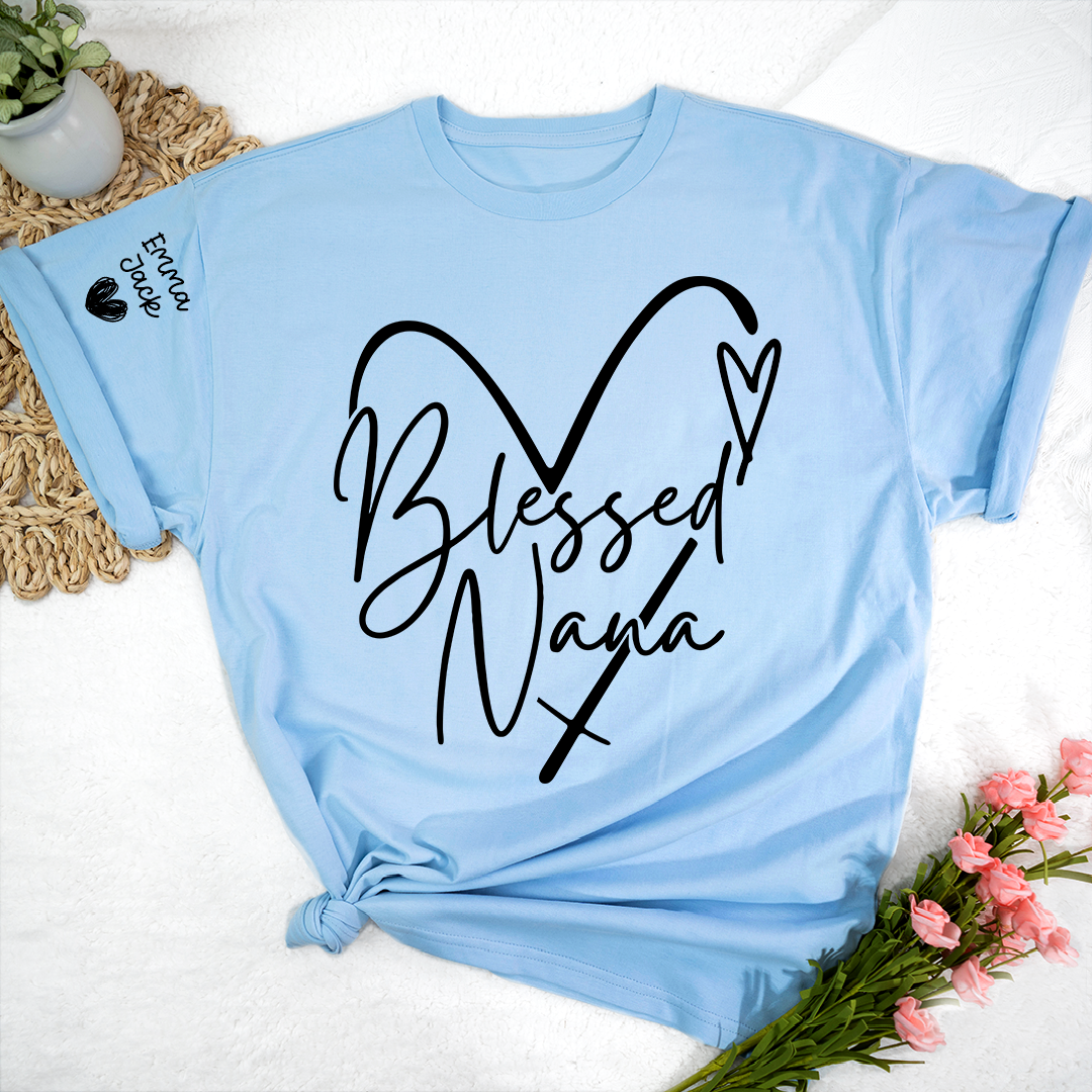 Blessed Nana T-Shirt, Personalized Nana T-Shirt with Custom Names and Heart Design