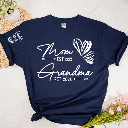 Personalized Heart T-shirt For Mom And Grandma, Founding Year With Name, Family Gift