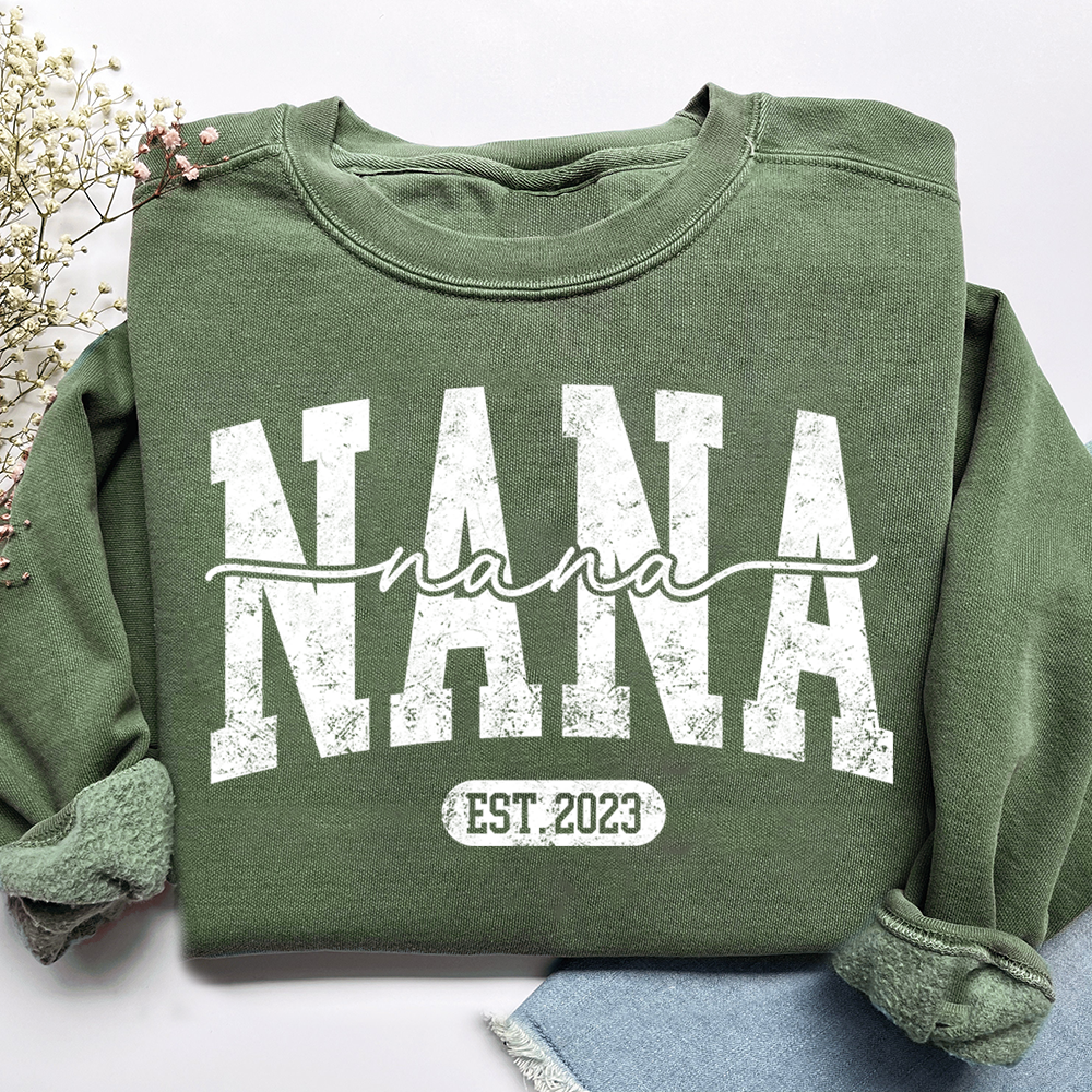 Nana Est. 2025 Custom Sweatshirt Gift For Grandma And Grandchild