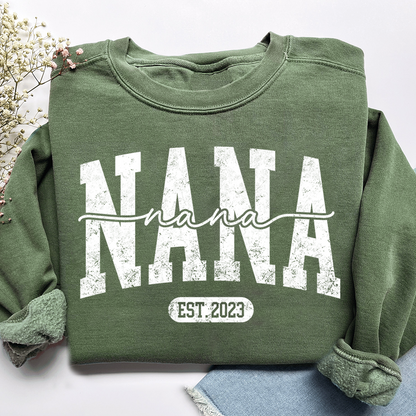 Nana Est. 2025 Custom Sweatshirt Gift For Grandma And Grandchild