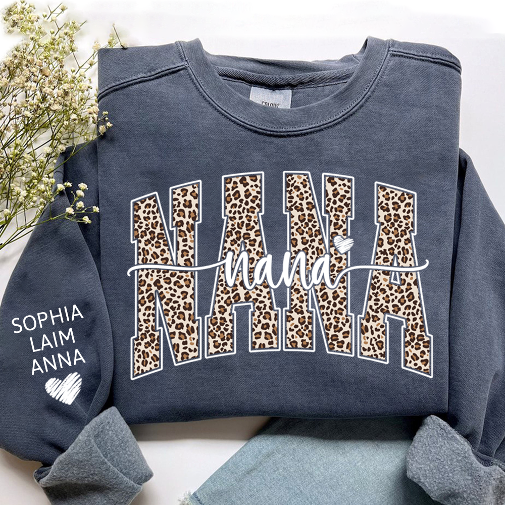 Retro Varsity Nana Leopard Print, For Gift Grandma And Kids