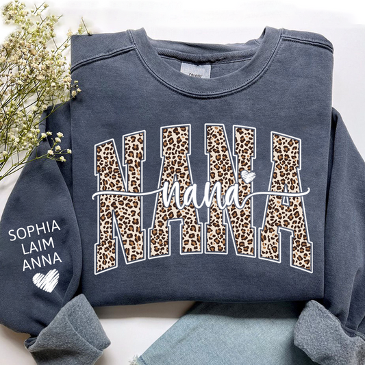 Retro Varsity Nana Leopard Print, For Gift Grandma And Kids