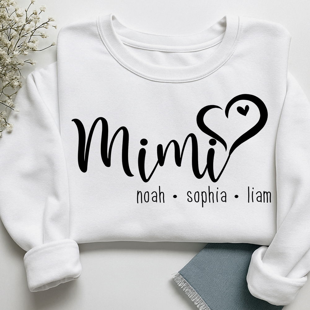 Personalized Mimi Heart Sweatshirt, Gift for Grandma and Kids, Unique Gift for Grandma and Family
