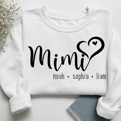 Personalized Mimi Heart Sweatshirt, Gift for Grandma and Kids, Unique Gift for Grandma and Family