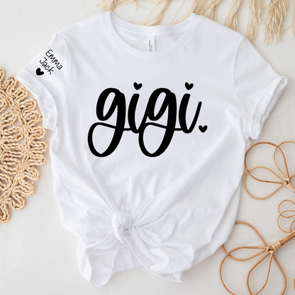 Custom Gigi T-Shirt, Personalized Grandma Tee with Love Heart and Custom Family Names, Perfect for Gigi