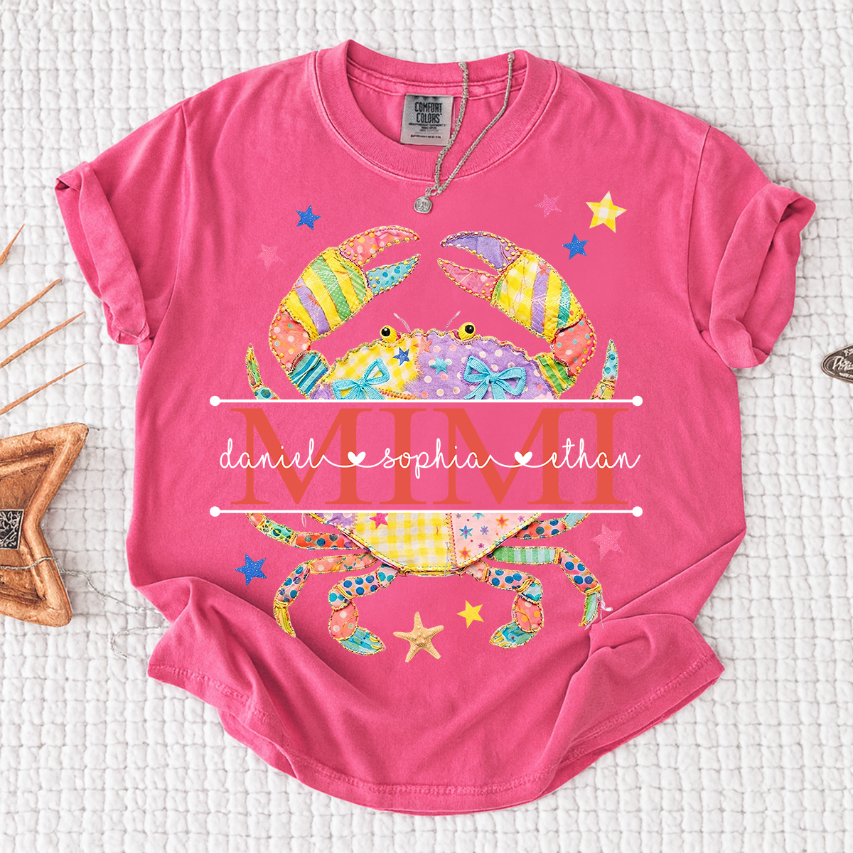 Comfort Colors® Personalized Mimi Crab Shirt with Grandkids Names, Coastal Grandma Tee, Custom Beach Crab Graphic T Shirt, Gift for Mimi from Grandchildren