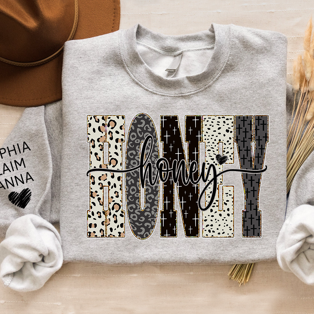 Personalized Honey Leopard Sweatshirt – Custom Bible Style Design, Unique Gift for Grandma and Her Grandkids