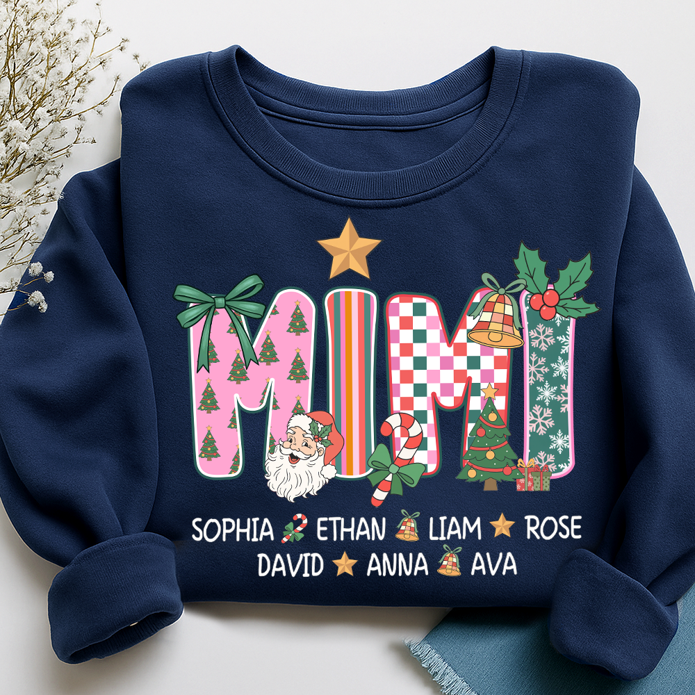 Christmas Grandma Sweatshirt with Custom Kids’ Names, Cozy Holiday Gift