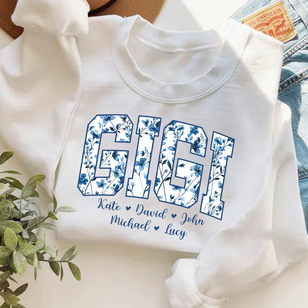 Personalized Blue Mimi Sweatshirt,Gift For Custom Grandma and Kids