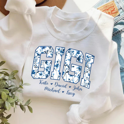 Personalized Blue Mimi Sweatshirt,Gift For Custom Grandma and Kids