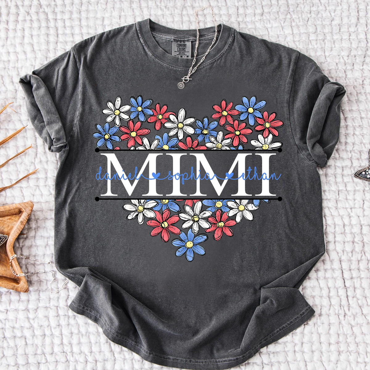 Comfort Colors® Mimi Shirt with A Unique American Flower Design, American Flag shirt, a gift for Grandma And Grandchildren