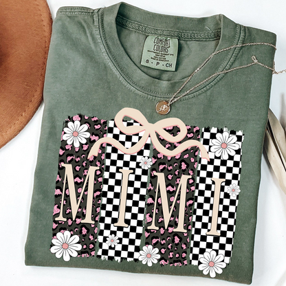 Comfort Colors® Mimi Graphic Tee, Retro Checkered Daisy Print Shirt for Grandma