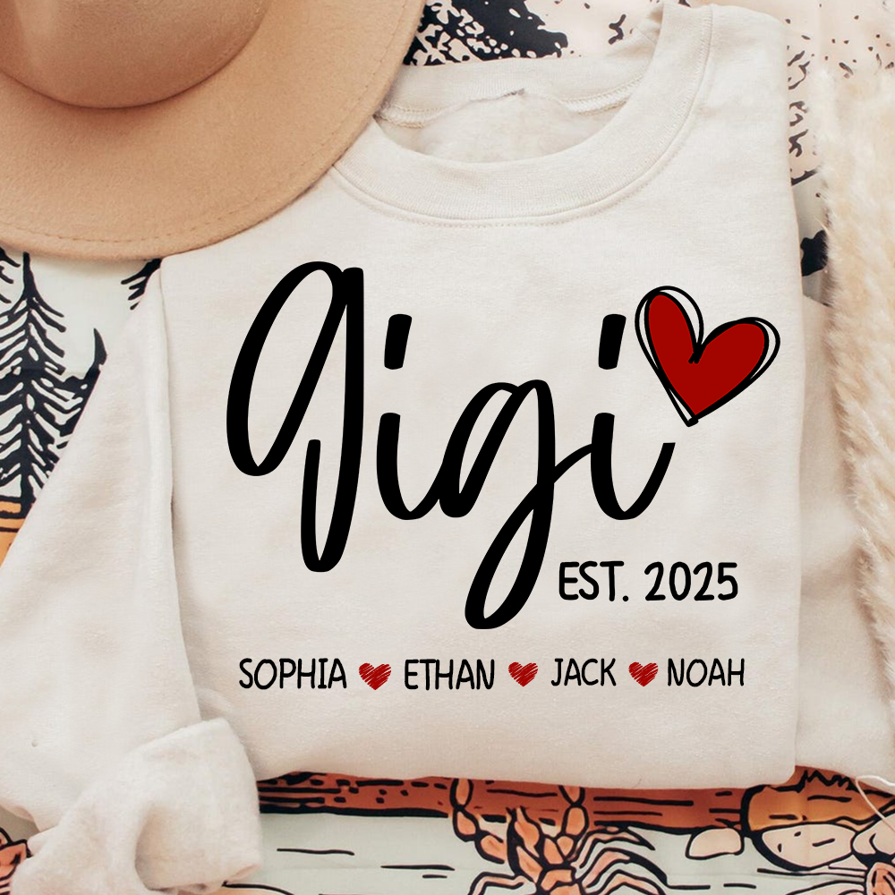 Personalized Gigi Heart Sweatshirt, Custom Gifts for Grandma And Kids
