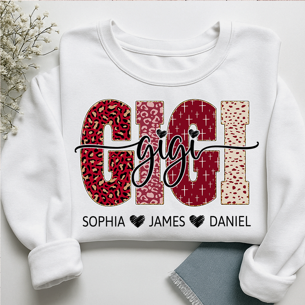 Personalized Gigi Sweatshirt with Kids Names, Valentine Grandma Gift Crewneck