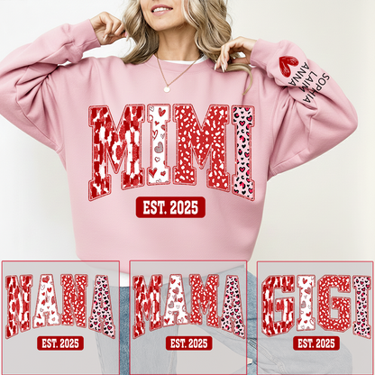 Custom Mimi Sweatshirt, Valentine Heart Pattern Pullover with Names