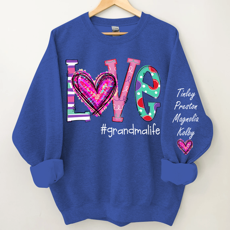 Personalized Grandma Life Color Trend Sweatshirt, Custom Grandma With Grandkids Name On The Sleeve Sweatshirt