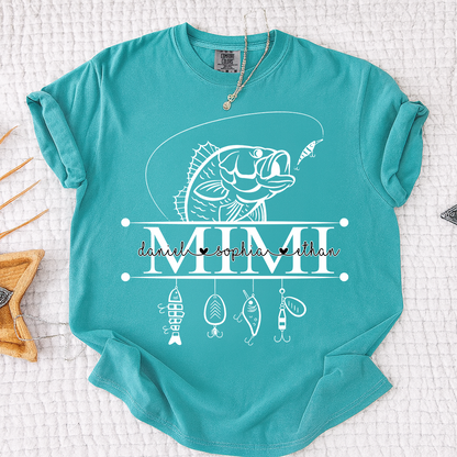 Comfort Colors® Personalized Mimi Fishing Shirt Custom Name Angler Tee for Grandmother, Unique Gift for Grandma Who Loves Fishing