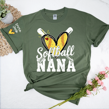 Custom Softball Nana Shirt for Game Day, Personalized Grandchildren Names Family Tee