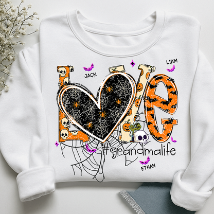 Grandma Life Halloween Sweatshirt, Cute Love Spooky Bat Gift for Grandma And Kids