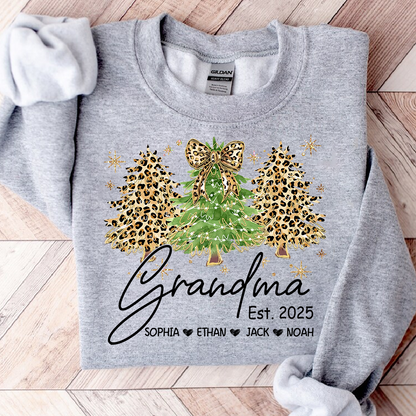 Personalized Grandma Sweatshirt, Christmas Tree Design Holiday Gift for Grandma