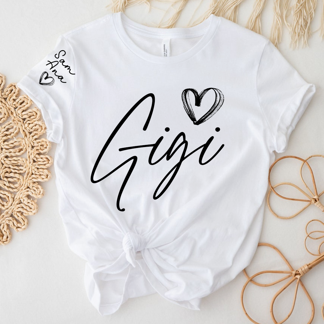 Personalized Gigi Heart T-Shirts, Custom designed Family T-shirts Featuring Hearts And Names