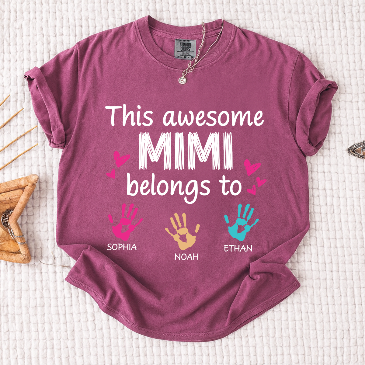Comfort Colors Custom This Awesome Mimi Belongs to T-shirt with Handprint Design and Grandkids' Names