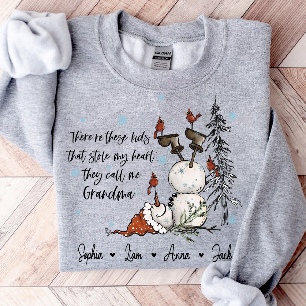 Custom Grandma Snowman Sweatshirt, There’s These Kids That Stole My Heart For Gift Grandma And Kids