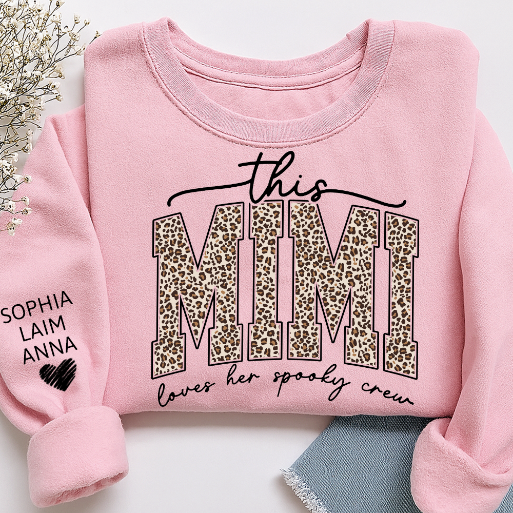 Custom Leopard This Mimi Love Her Spooky Crew, Grandma Sweatshirt with Kids’ Names