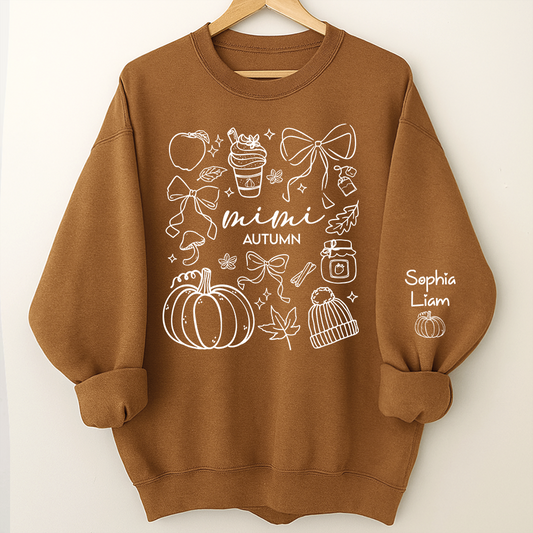 Custom Mimi Autumn Sweatshirt with Grandchildren Names, Personalized Fall Pumpkin Cozy Season Shirt, Grandma Gift