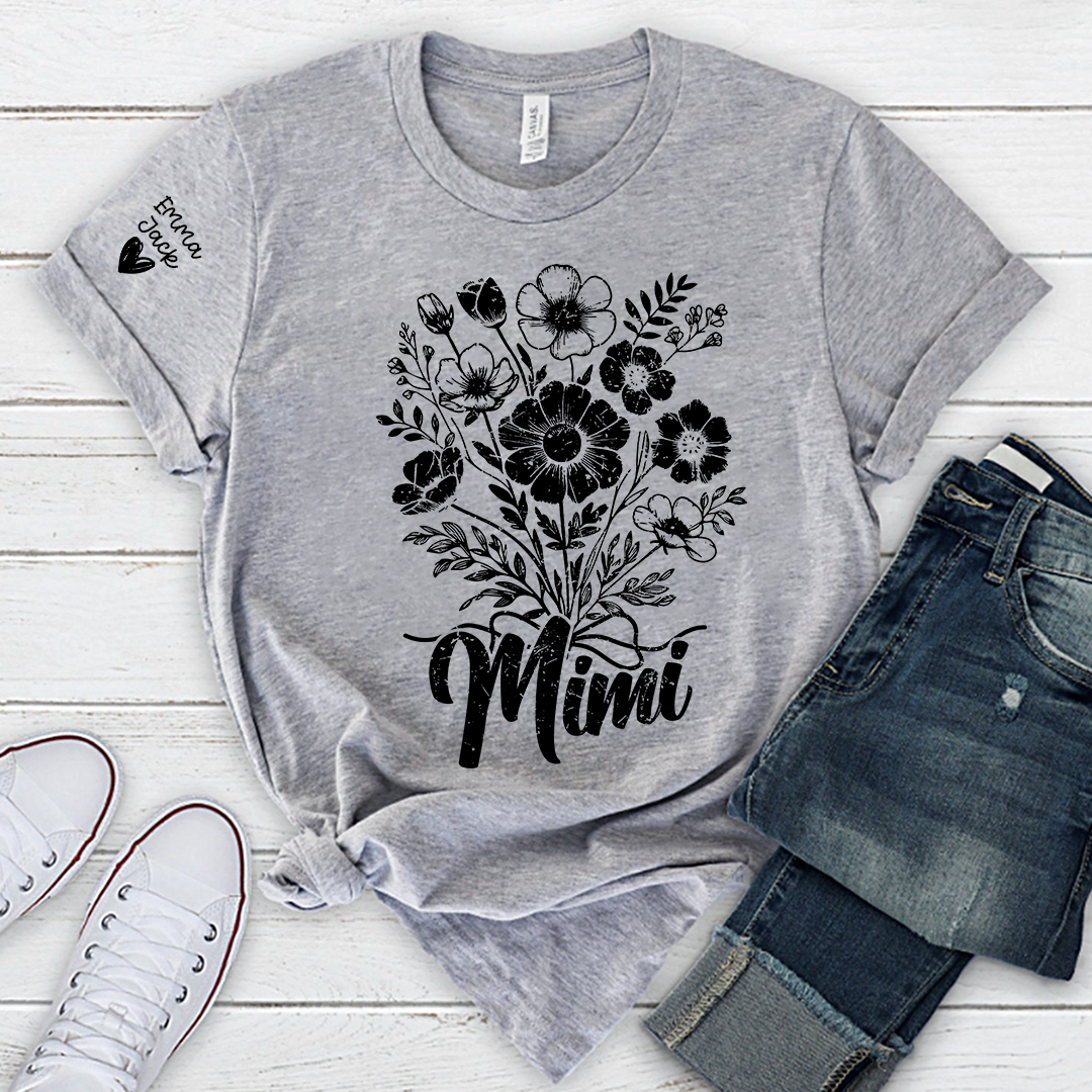 Personalized Mimi Shirt with Vintage Flower Graphic, Custom Names Family Gift